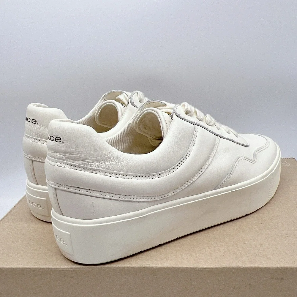 Vince Warren Court Women's Platform Sneakers Shoes White Leather Lace Up US 9